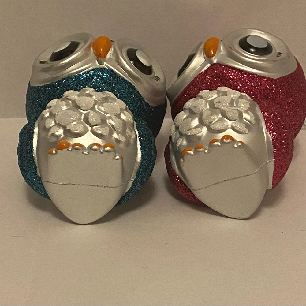 Blue & Pink Glitter Owl Ornament Duo - Glitter Holiday Decorations
